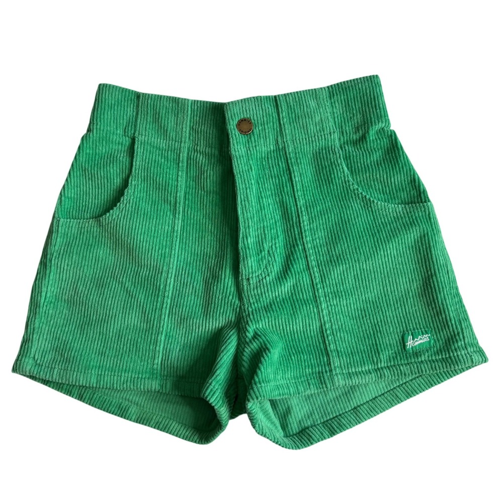 Hammies Womens Green Corduroy Shorts Retro 70s High Waisted Size 24
